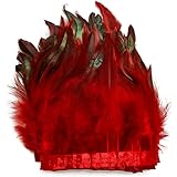 wanjin Rooster Hackle Feather Fringe Trim Craft Feather 5-7 inch Width Pack of 2 Yards (Red)