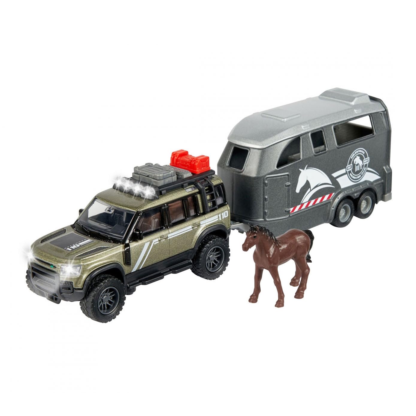 Majorette Grand Series City Land Rover Horse Carrier Die - Cast Toy - Two Sound Effects, Headlights And Roof - Rack Lights - Larger 1:43 Scale Model - Batteries Included