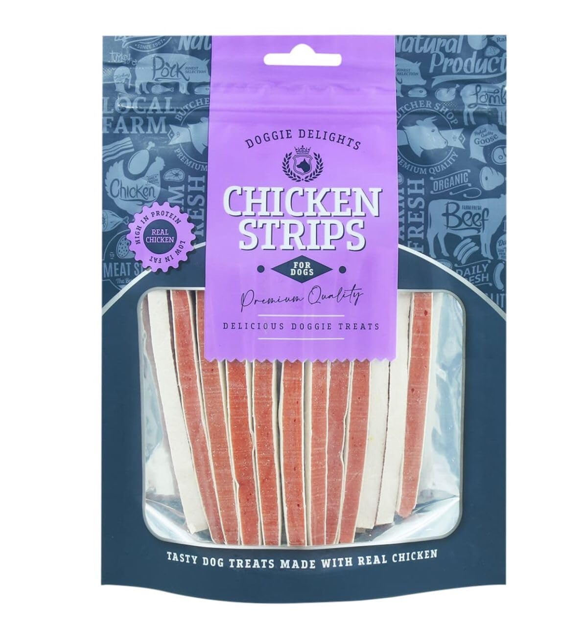 3x Doggie Delights Dog Treats For Dogs Premiam Quality Delicious Doggie Healthy Treats High In Protein Low in Fat Real (3x Chicken Strips 190g Each)