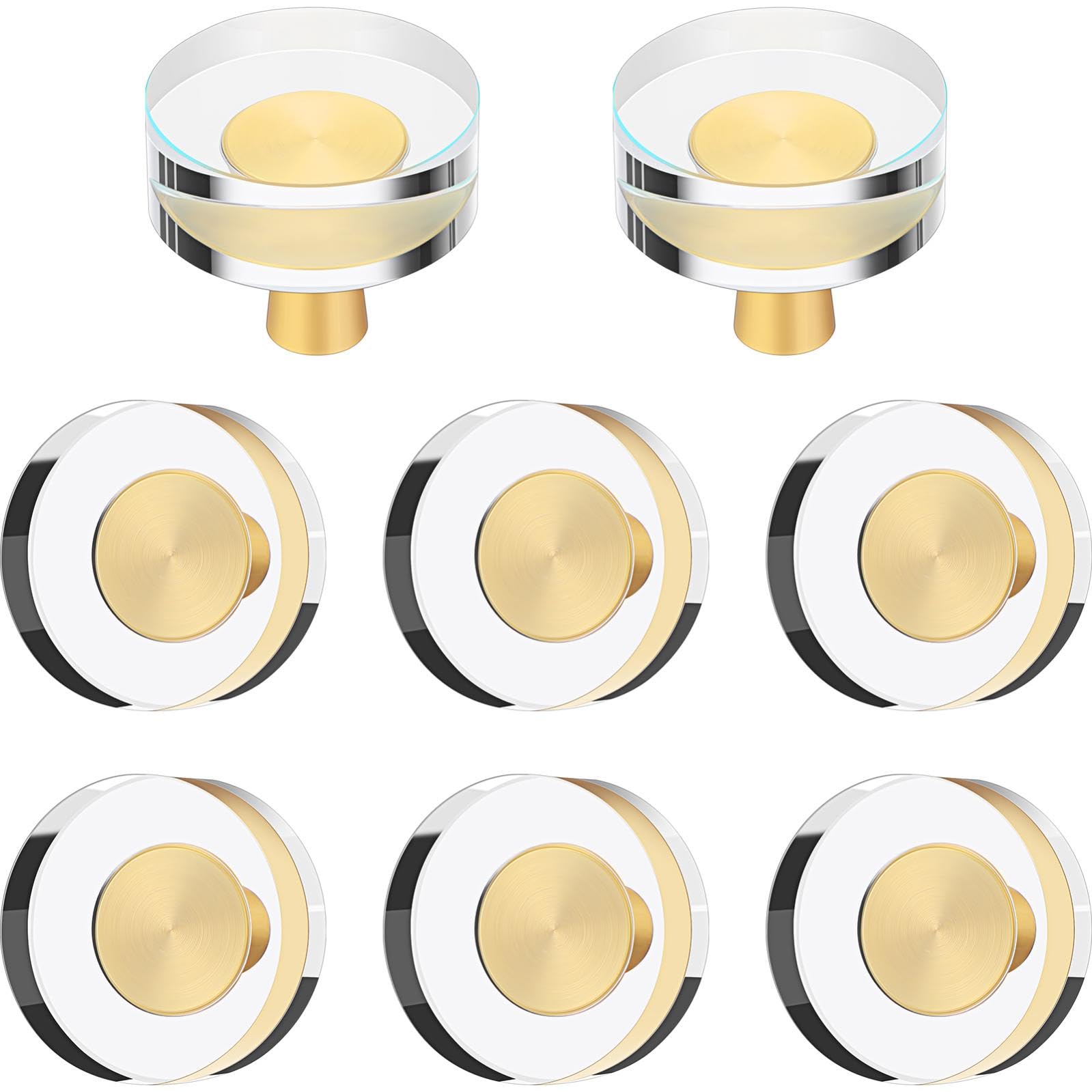 Hotop 8 Pcs Glass Crystal Knobs Brass Drawer Pull Cabinet Handle Brass Glass Knobs Gold Furniture Hardware Glass Dresser Knobs Dresser Kitchen Pulls Furniture Handle Cupboard Hardware (Round Style)