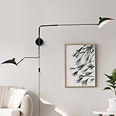 MhyTogn 67" Mid-Century Wall Sconce Plug in with Adjustable 2-Arms, Matt Black Wall Lights with On/Off Cord for Bedroom, Livi