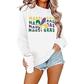 ALLTB Mardi Gras Sweatshirt for Women Carnival Outfit Shirt Fat Tuesday Shirt Holiday Party Long Sleeve Tops