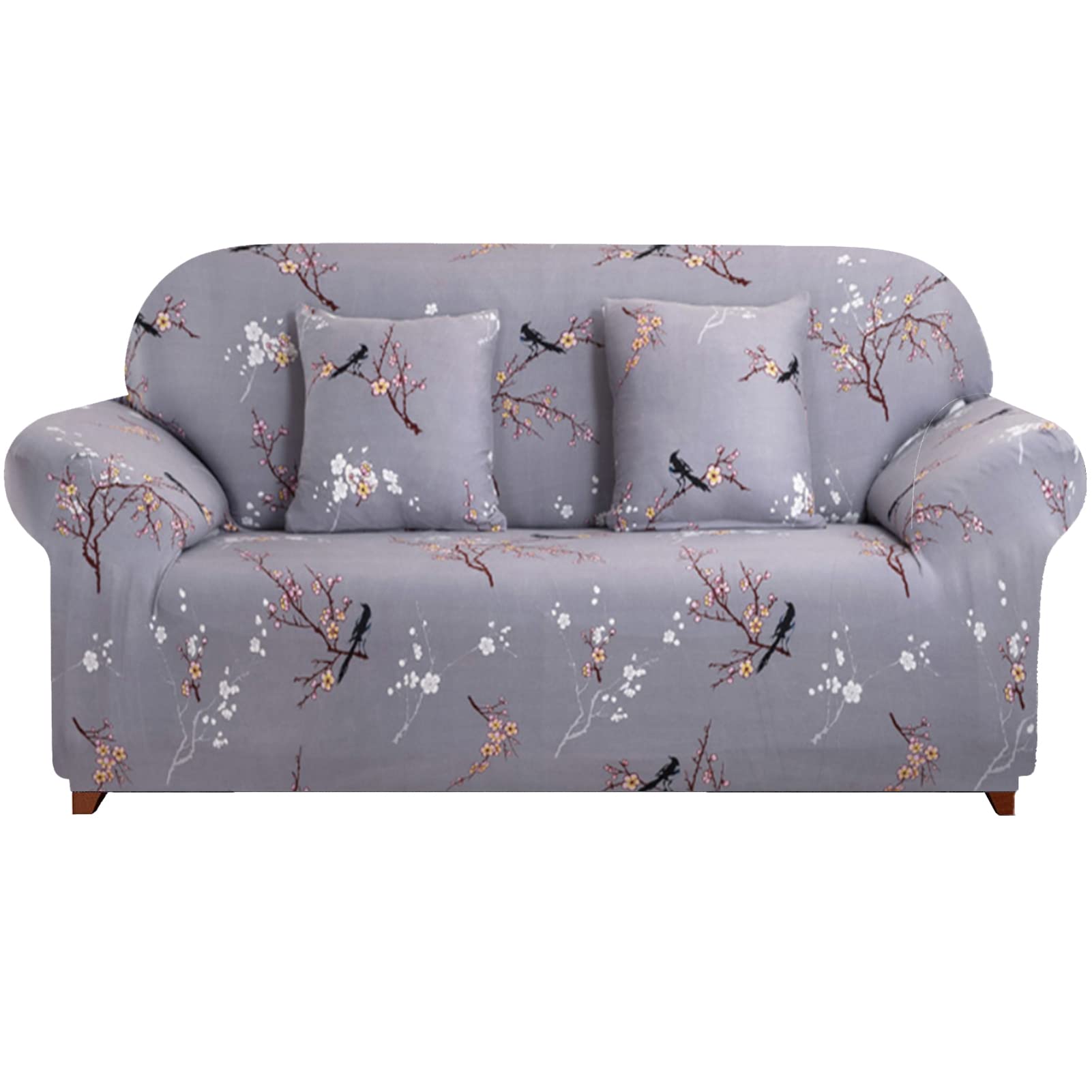 HEYOMART Sofa Cover High Stretch Elastic Fabric 1 2 3 Seater Sofa Slipcover Chair Loveseat Couch Cover Polyester Spandex Furniture Protector Cover with 1 Pillowcase (1 Seater, Grey Pattern)