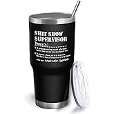 Drouerby 30 oz Tumbler with Lid and Straw Shit Show Supervisor Insulated Stainless Steel Tumbler, Black