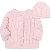 Little Me Clothes Baby Boys’ and Girls’ Sweater and Cap Set, Soft Cable Knit Cotton Outfit w/ Pearlized Buttons, 3-12 Months