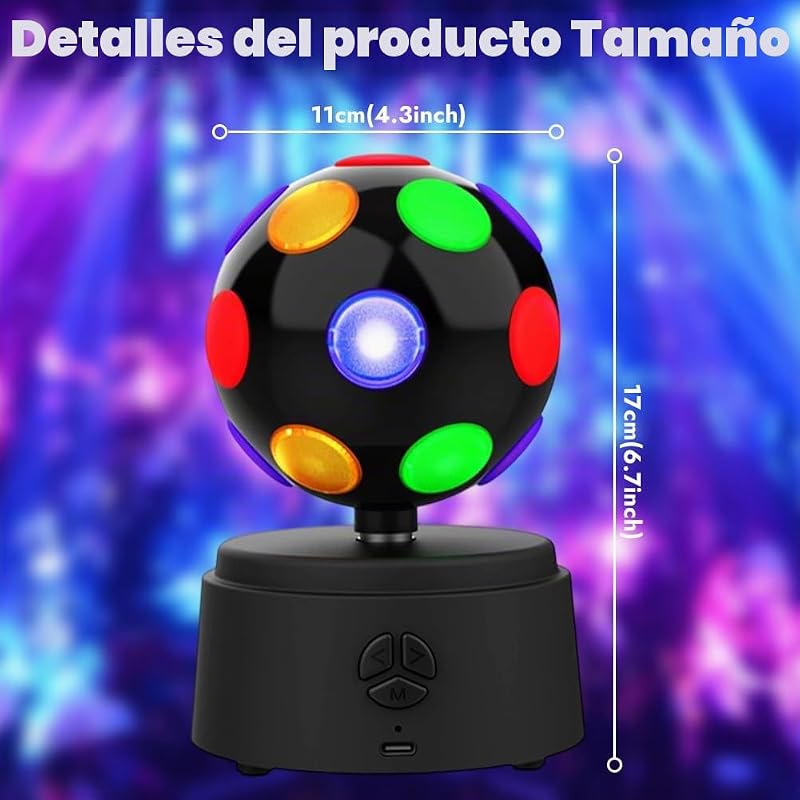 Bola de discoteca giratoria de 360 grados con LED multicolor, luz de discoteca 3D, compatible con conexión Bluetooth, alta compatibilidad, efecto de sonido envolvente estéreo