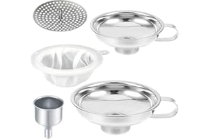 Lmoszuak Stainless Steel Canning Funnel Set, Wide Mouth Funnel for Regular Mason Jar, 2pcs (2 Large, 2 Small Funnels, Straine