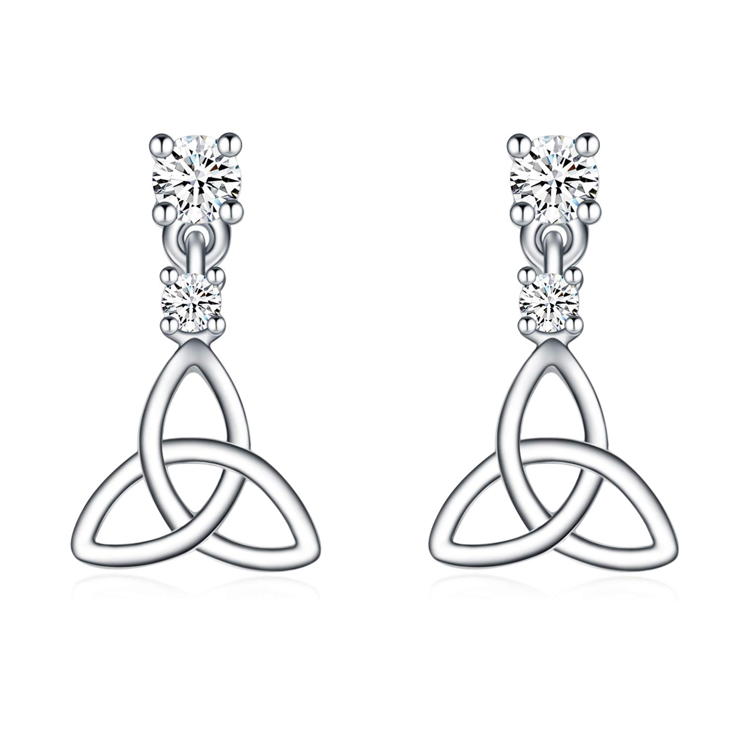 Sterling Silver Celtic Knot Earrings Drop Stud Earrings Gift For Women Girls (Zircon)