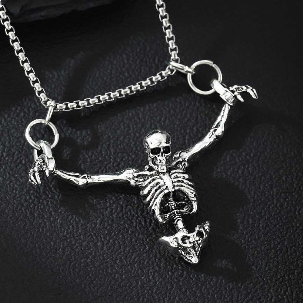 TKHLT Punk Skeleton Skull Necklace Captivity Skull Pendent Biker Rock Jewelry Gift for Men and Women