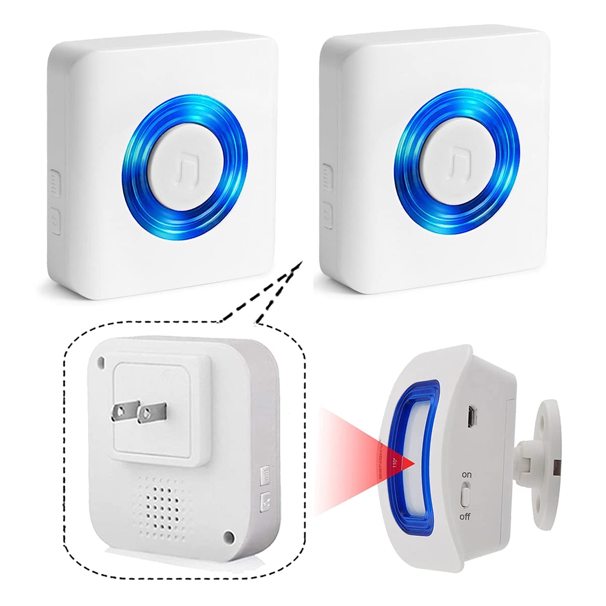 Caregiver Pager Indoor Motion Sensor Alarm Room Bed Alarms and Fall Prevention for Elderly Dementia Patients/Mailbox Alert Device for Home (2 Pager+1 Sensor)