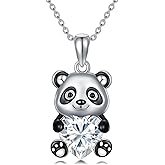 LONAGO Panda Pendant Necklace with Heart Birthstone Panda Necklace Gift for Women