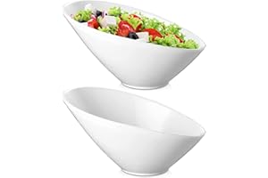 Yesland 2 Pack Porcelain Angled Serving Bowls - 26 oz White Salad Bowls - Ceramic Pasta Bowls for Cereal, Soup, Salad, Rice, 