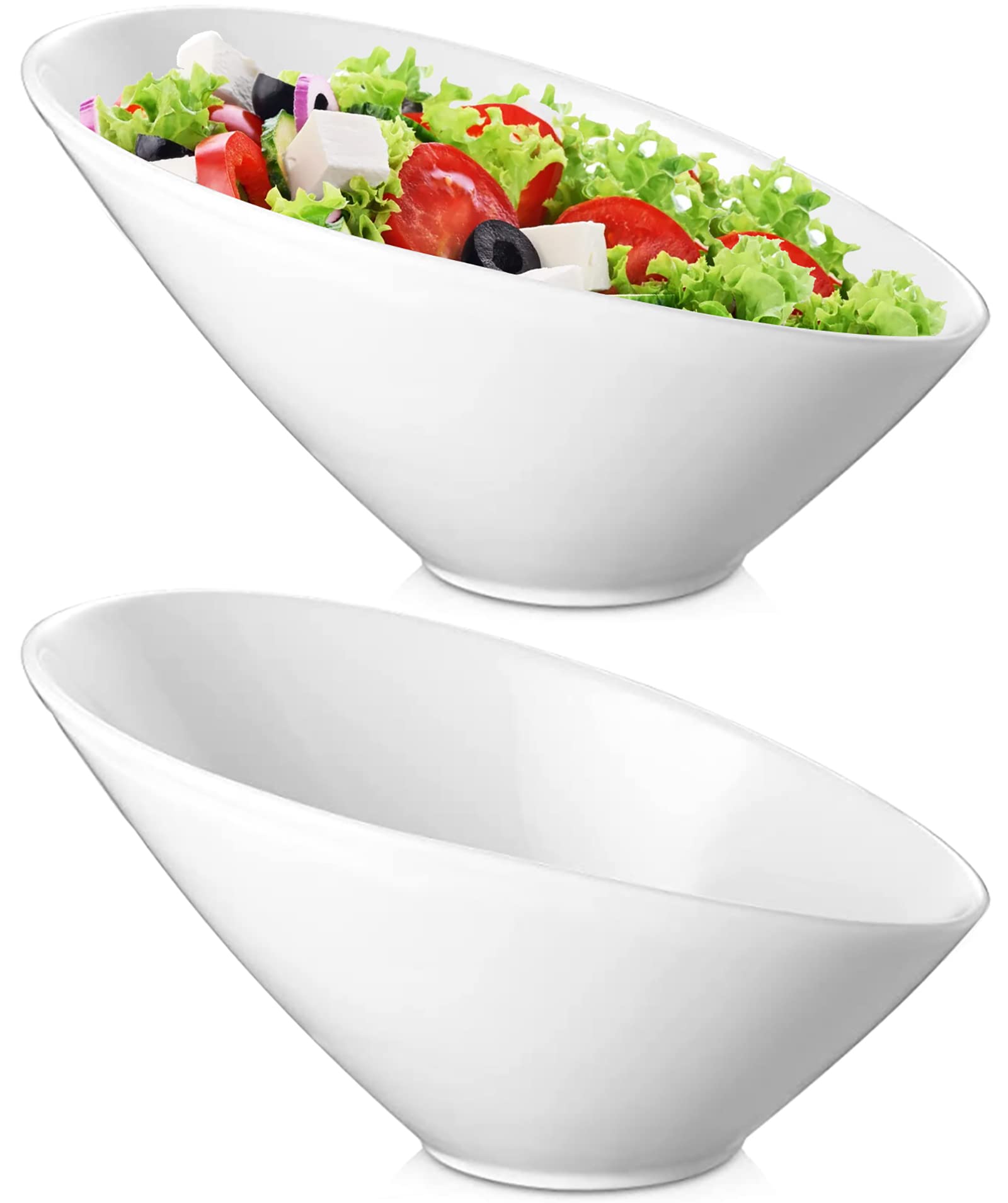 Yesland 2 Pack Porcelain Angled Serving Bowls 26oz /770ml Ceramic White Salad Bowls Set Slanted Bowls