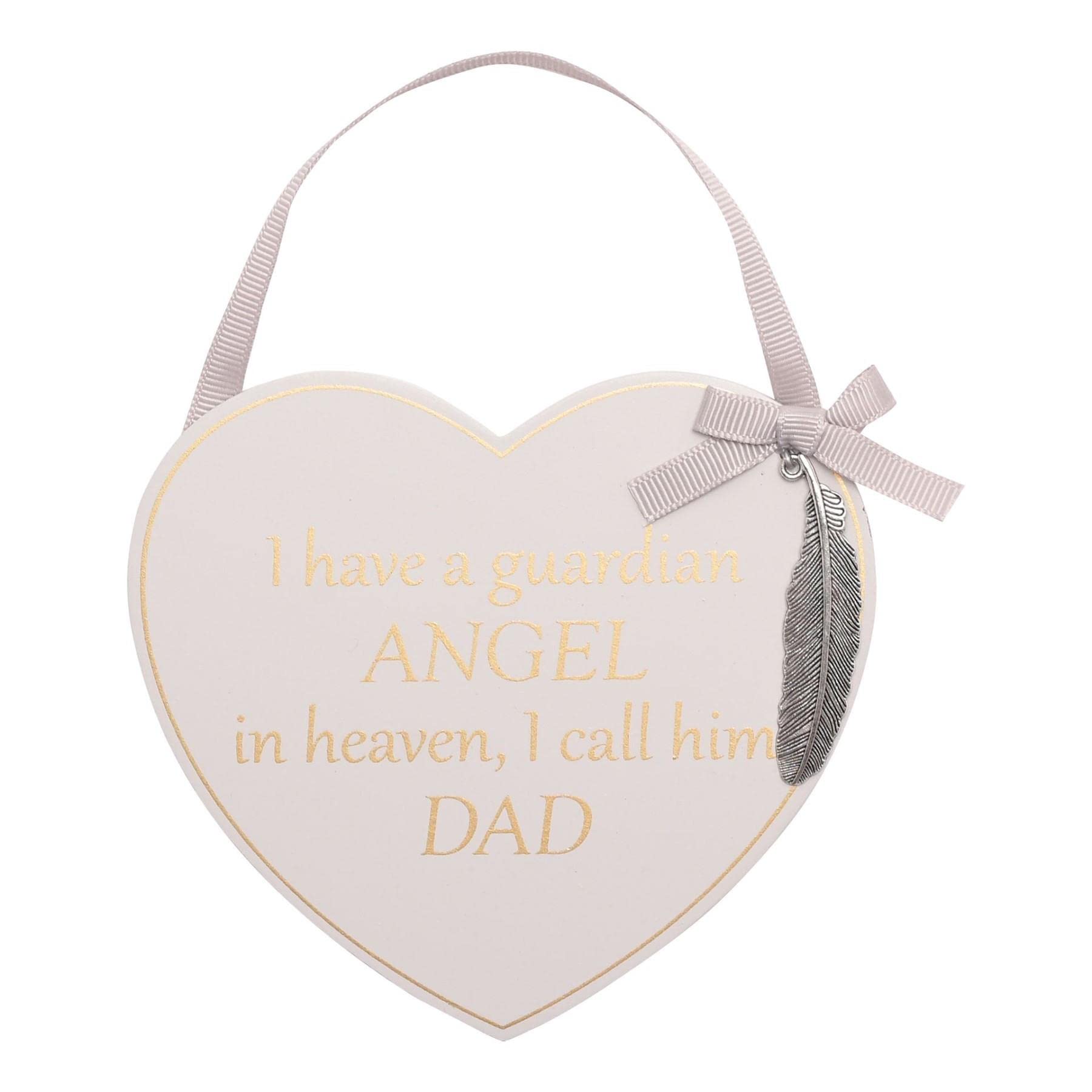 Wooden Heart Memorial Hanging Plaque with Feather Attachment - Dad