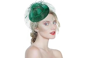 DURZASVO Women's 20s 50s Mesh Veil Feather Pillbox Fascinator Hat for Wedding Tea Party Durby Funeral Fascinator with Headband Clip