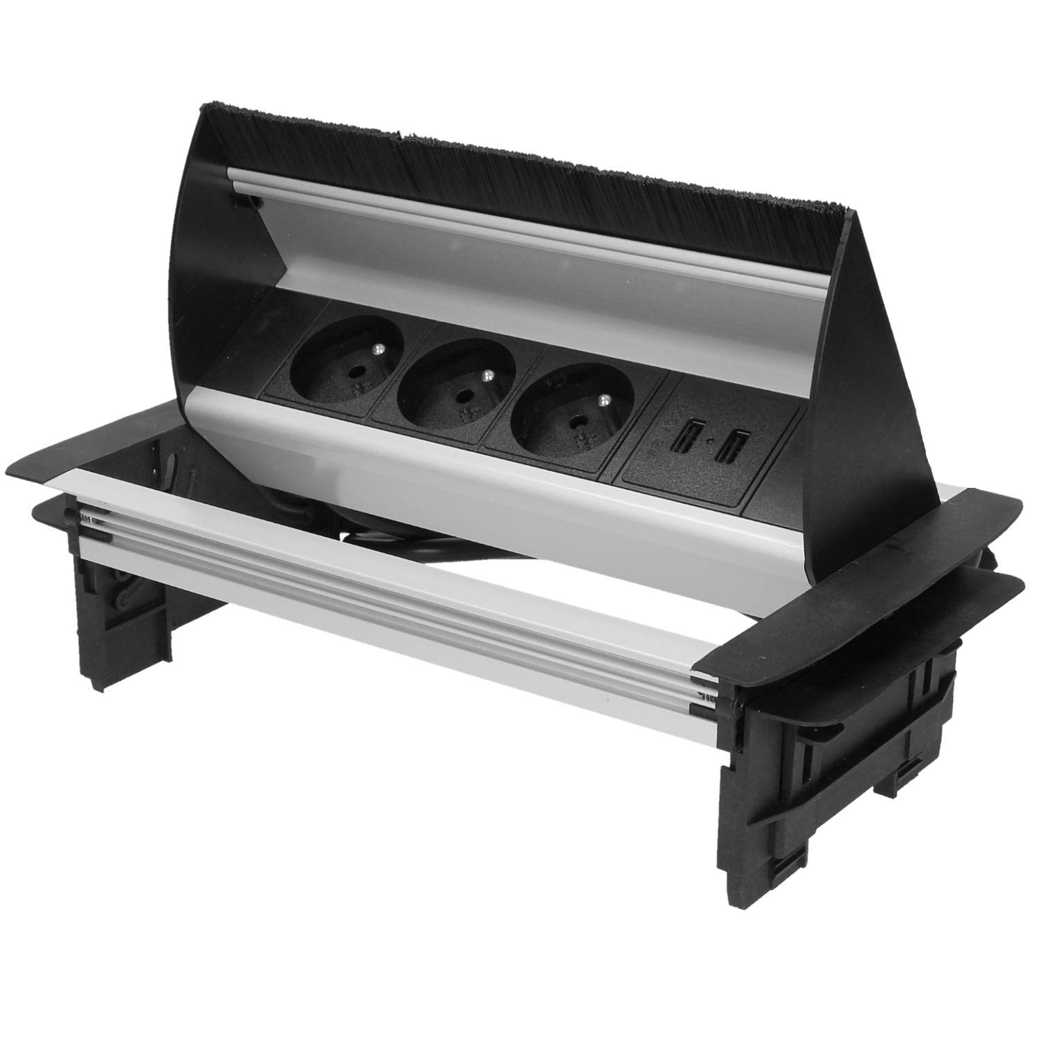 ORNO AE-1362 Retractable Installation Socket Strip 3-Way + USB Charger 1.8 m Cable Length, Type E French Socket