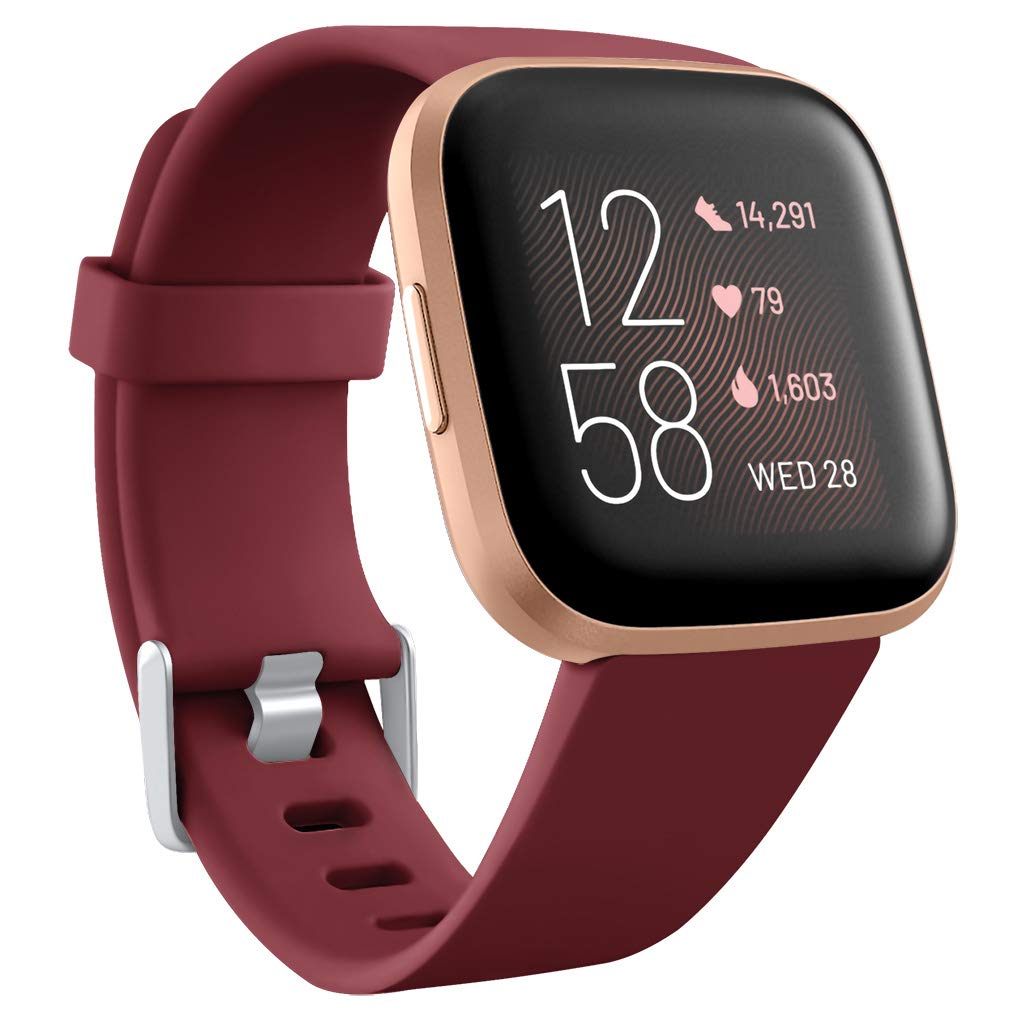 Wepro Classic Fitbit Replacement Strap - Smooth Silicone Wristband for Versa/Lite/Versa 2, Small Wine