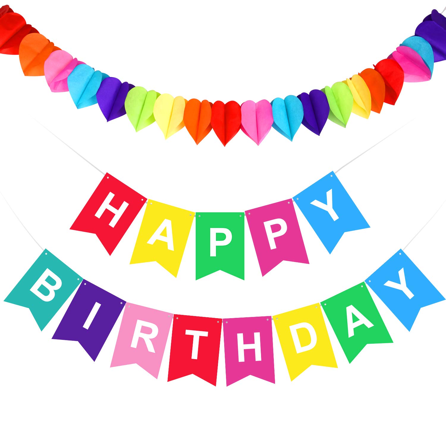 KUUQA Happy Birthday Banner with Rainbow Paper Garland Birthday Bunting for Boys and Girls Decorations, Party Supplies