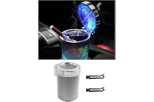 Dickno Car Ashtray with Blue LED Light, Smell Proof Smokeless Auto Ashtray with Lid, Portable Mini Car Trash Can, Universal Vehicle Cup Holder Air Vent Ashtray for Car Home Office (Colorful)