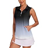 Tanst Sky Women's Sleeveless Golf Shirt Quick Dry Zip Up Workout Tennis Tops with Pockets