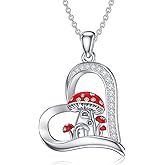 LONAGO Mushroom Necklace 925 Sterling Silver Mushroom Heart Pendant Necklace Gift for Women
