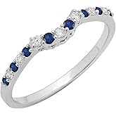 Dazzlingrock Collection Round Blue Sapphire & White Diamond Womens Stackable Contour Curve Delicate Matching Wedding Band, Available in 10K/14K/18K Solid Gold
