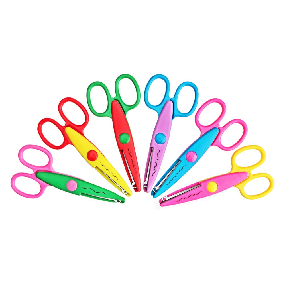 Asdirne Kids Scissors, Kids Craft Set of 6, Children Serrated, Zig Zag, Assorted Colors