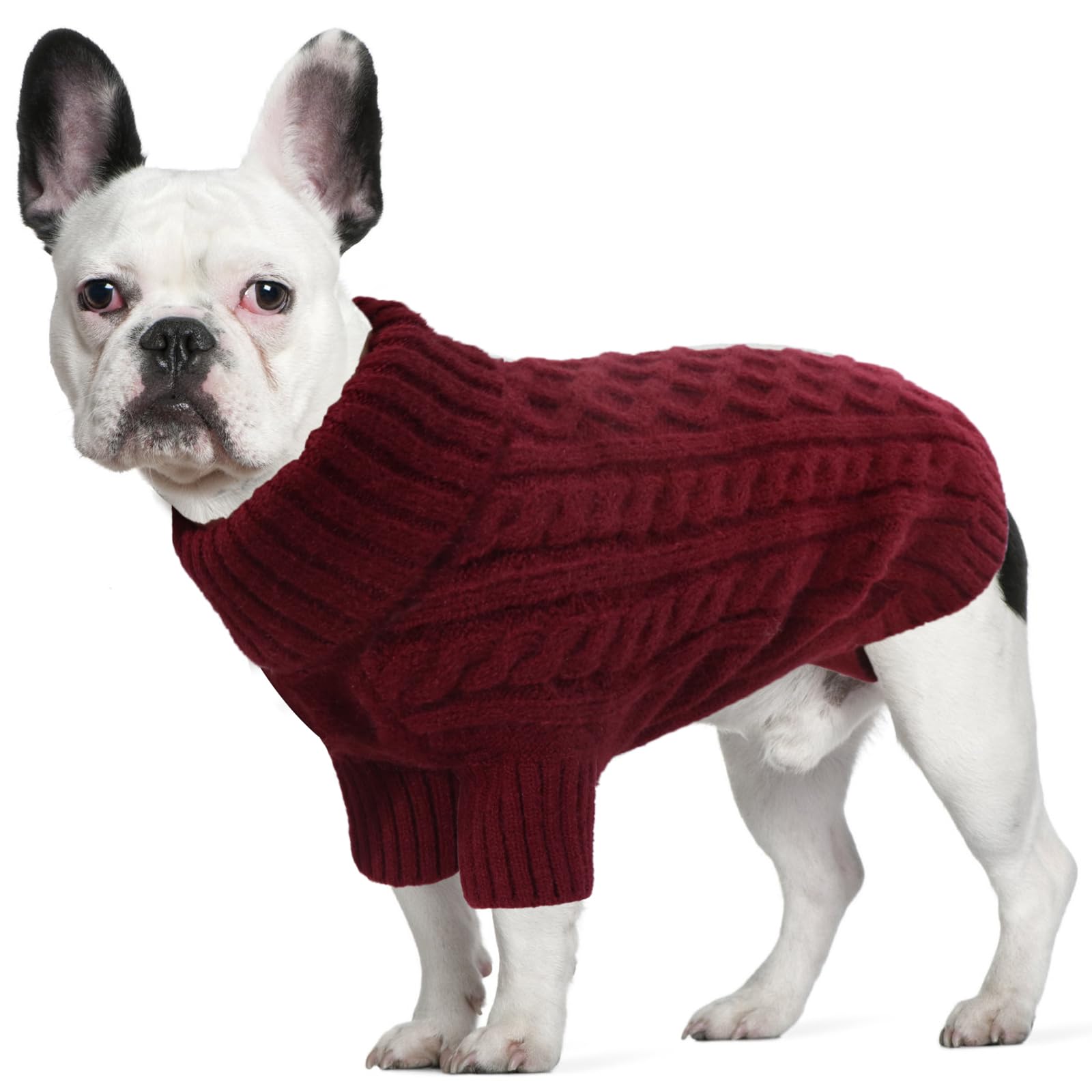 LiebeDD Large Dog Jumper, Turtleneck Knitted Dog Sweater with Leash Hole Winter Warm Jumper for Large Dogs Cold Weather Knitwear for Labrador Pug, Burgundy