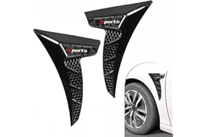 Arwrilt 2 PCS Car Fender Side Vents, TPU Shark Gill Side Air Flow Hole Grille with Sports Logo, Cool Personality Fender Vent Trim Covers, Self-Adhesive Spoiler Exterior Decorations for Cars (Black)