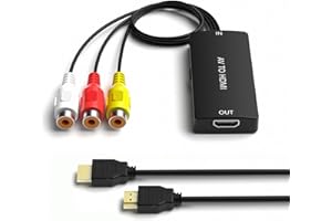 Dingsun RCA to HDMI Converter, AV to HDMI Adapter, Composite/CVBS/Video Audio Converter Support 1080P/720P for HD TV/Display/Projector/PS2/PS3/N64/Wii/STB/VHS/VCR/DVD/Blue-Ray Players etc.