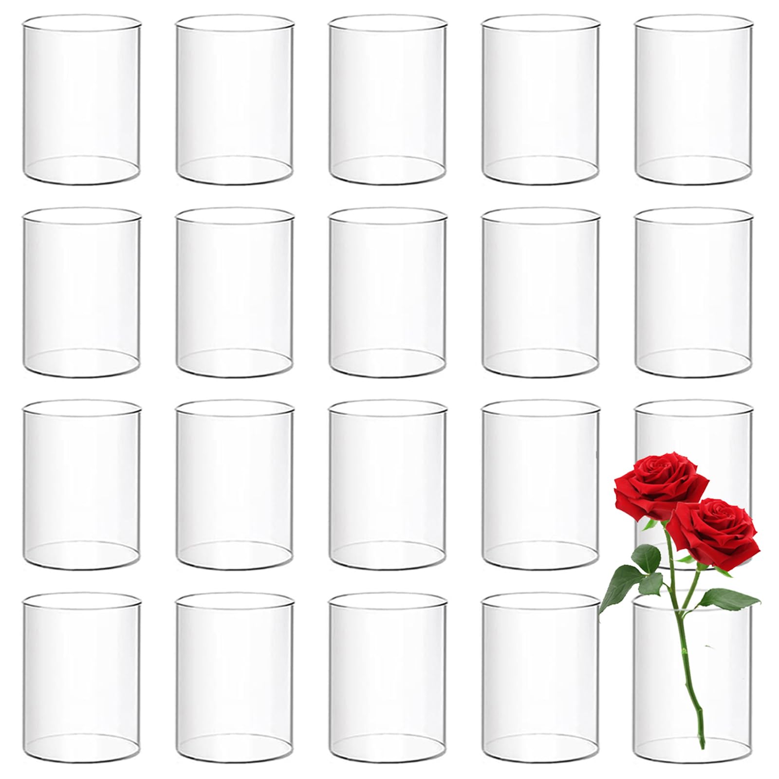 Photo 1 of 20 Pcs Plastic Vases, 4 Inch Clear Acrylic Cylinder Vase Bulk Floating Candle Holder Small Plastic Vases for Centerpiece Flowers Home Table Wedding Decor