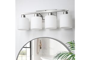 CANMEIJIA 4-Light Bathroom Vanity Light Fixtures with Brushed Nickel, Modern Vanity Lighting for Bedroom Living Room, Vanity Lights with Milky White Glass Shades, E26 Socket, Bulbs Not Included