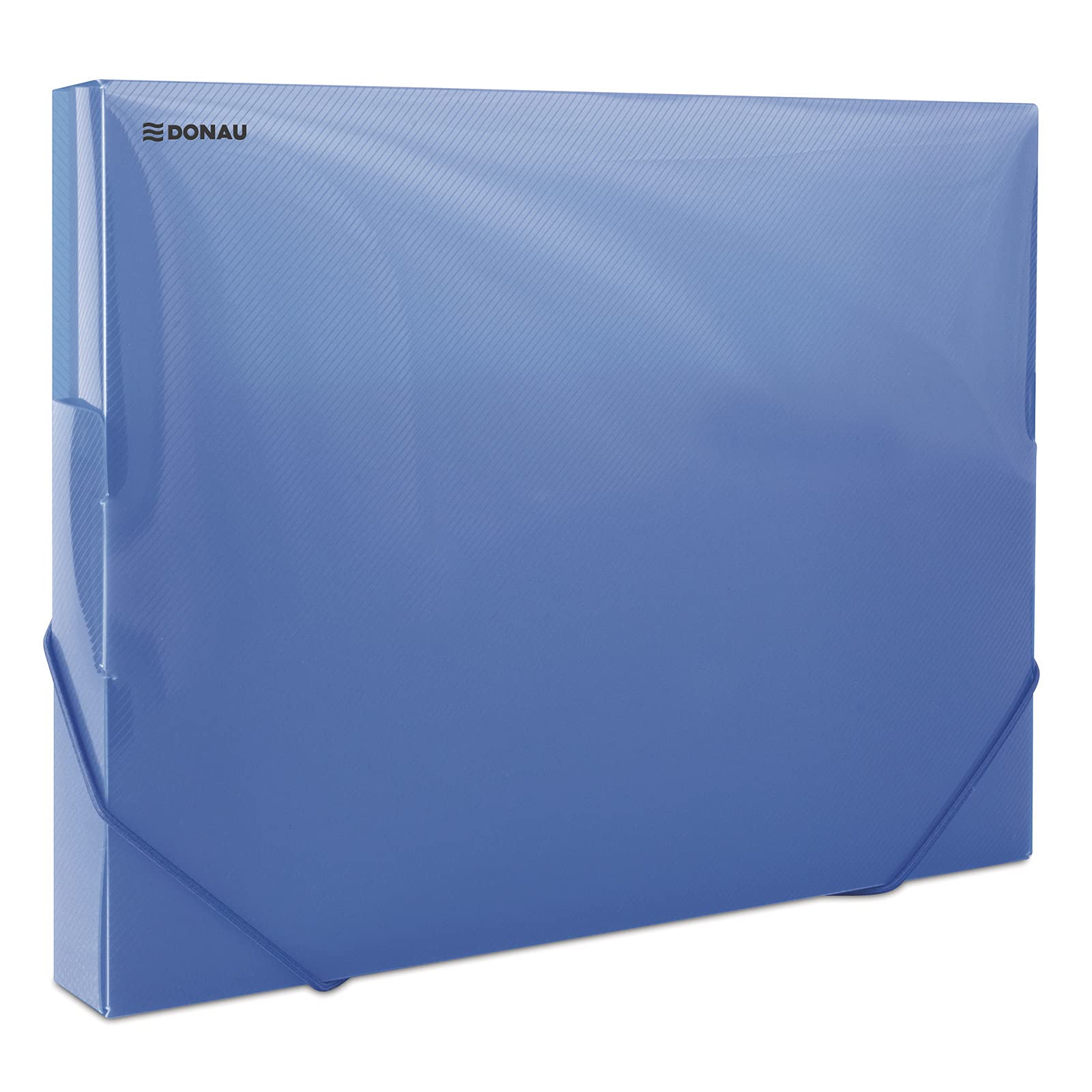 DONAU 8545002PL-10 Collection Box Document Box File Box with Corner Tensioner Rubbers Made of Plastic/PP 700μm Blue Transparent for DIN A4 Spine Width 30 mm Foldable Side Wings for Office and School