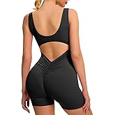 speerise Women One Piece Workout Jumpsuit Sexy Backless Tummy Control V Back Scrunch Shorts Romper Yoga Fitness Bodysuit