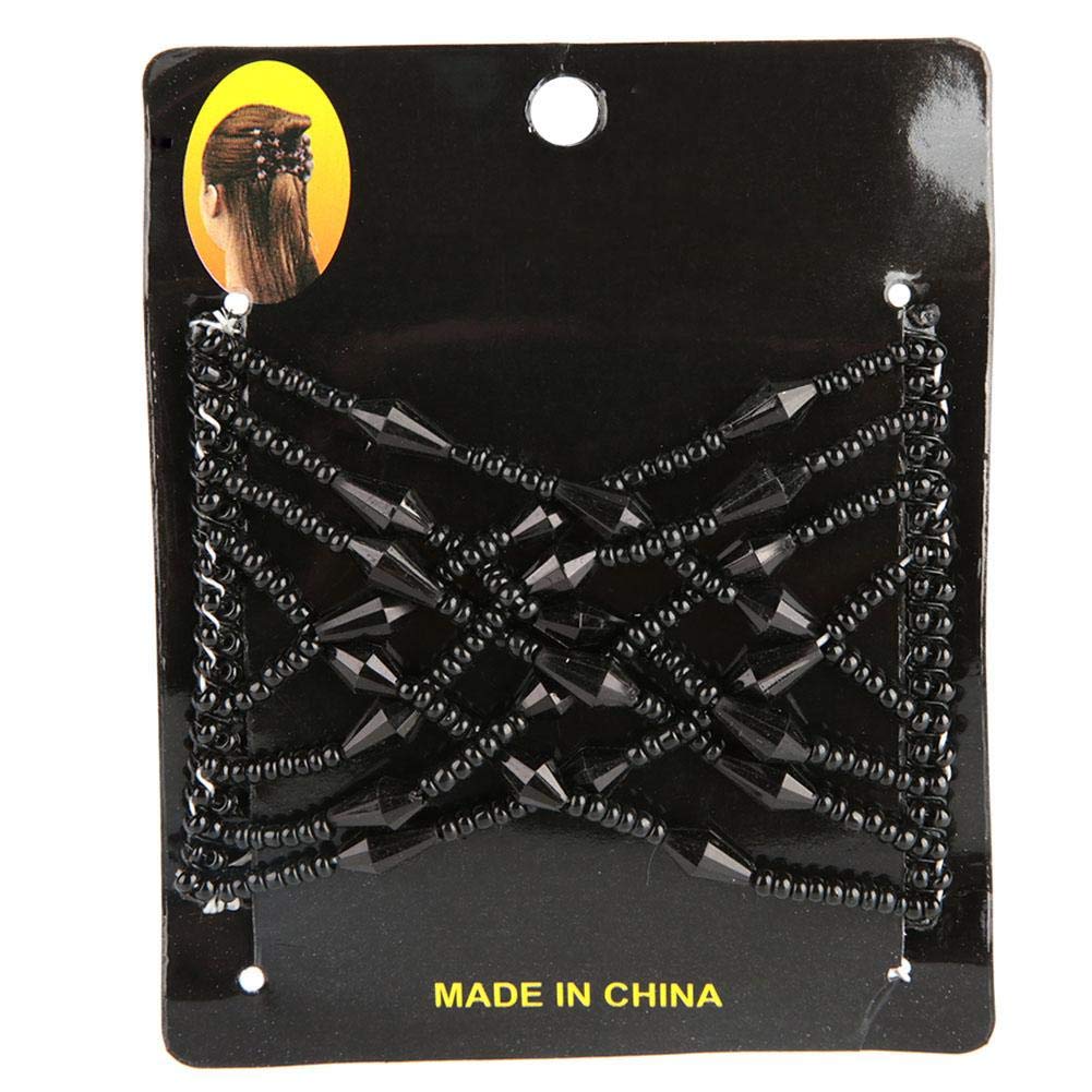 Women Girl Magic Easy Hair Beads Slide Stretchy Comb Clip Stretchable Hairpin, Double Slides Hair Combs for Women Ladies Girls (BLACK)