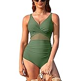 SHEKINI Tummy Control One Piece Bathing Suit Cutout Women One Piece Swimsuit Sexy V Neck 1 Piece Swimsuit