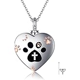 AXOMY Urn Necklaces for Ashes 925 Sterling Silver Dog Cat Ashes Pendant Necklace Paw Print Urn Necklace Pet Cremation Memorial Keepsake Anniversary Valentines Day Jewelry for Women