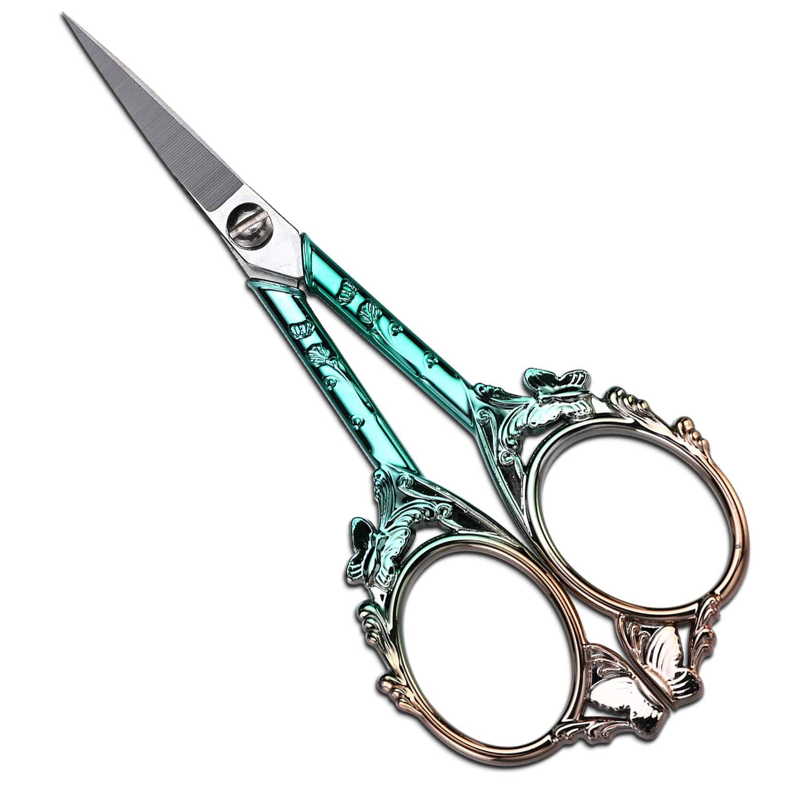 YOUGUOM Embroidery Sewing Scissors, Small Vintage Sharp Detail Shears for Handicraft Tool Craft Artwork Cross Stitch Needlework Yarn Thread, 4.7in Gold Green Cute Butterfly