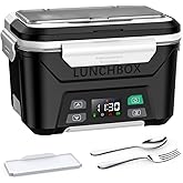 EAST OAK Cordless Electric Lunch Box, Heated Lunch Box for Men with Timer | Self Heating Lunch box with Automatic Heating, 5.5 Cups Portable Food Warmer with Removable Tray Divider &amp; Insulated Bag
