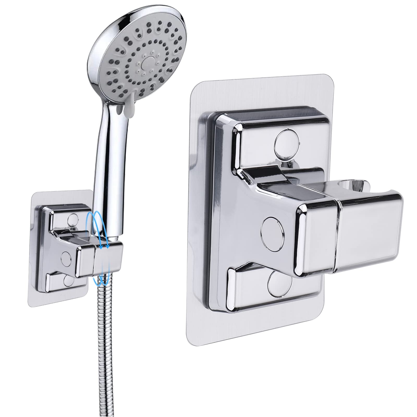 Thinp Shower Head Holder, 360° Adjustable Holder Strong Paste Bracket Universal Wall Mount Replacement Removable Suction Cup Bathroom, Silver (Thinp-543485_1)