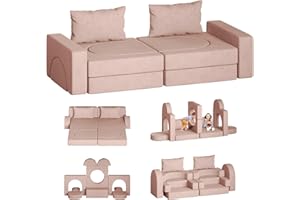 linor Toddler Couch Kids Couch 12pcs Kids Sofa Couch with 2 Pillows and Tunnel Elements, Toddler Sofa Kids Fold Out Couch for Playroom Bedroom, Creative Baby Couch Kids Foam Couch (Pink)