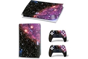 DOMILINA Full Body Vinyl Decal Cover for PS5 Digital Edition Console & Controllers - Purple Galaxy
