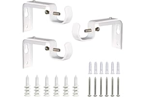 IHRDNNR Curtain Rod Bracket White Heavy Duty Multifunction Adjustable Curtain Rod Holders for Hanging 1/2 Inch or 1 Inch Rods, Set of 3 (White)