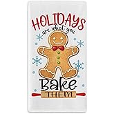Seliem Christmas Gingerbread Man Kitchen Dish Towel, Xmas Holidays are What You Bake Them Hand Towel Drying Baking Cooking Cloth, Winter Holiday Snowflake Home Decor 18 x 26 Inches