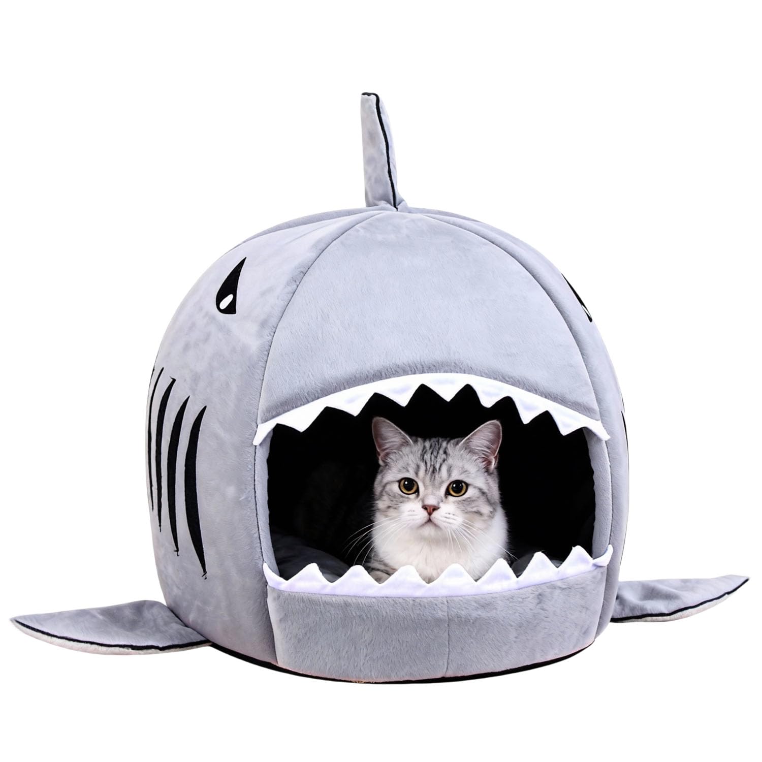 Indoor Pet House Bed for Small Dog and Cat Portable Foldable Shark 2 in 1 Nest Sofa Warm Plush Dog Puppy Cat Igloo Bed Warmer Cozy Bed Hut Washing Pet Sleeping Room Bed with Detachable Cushion