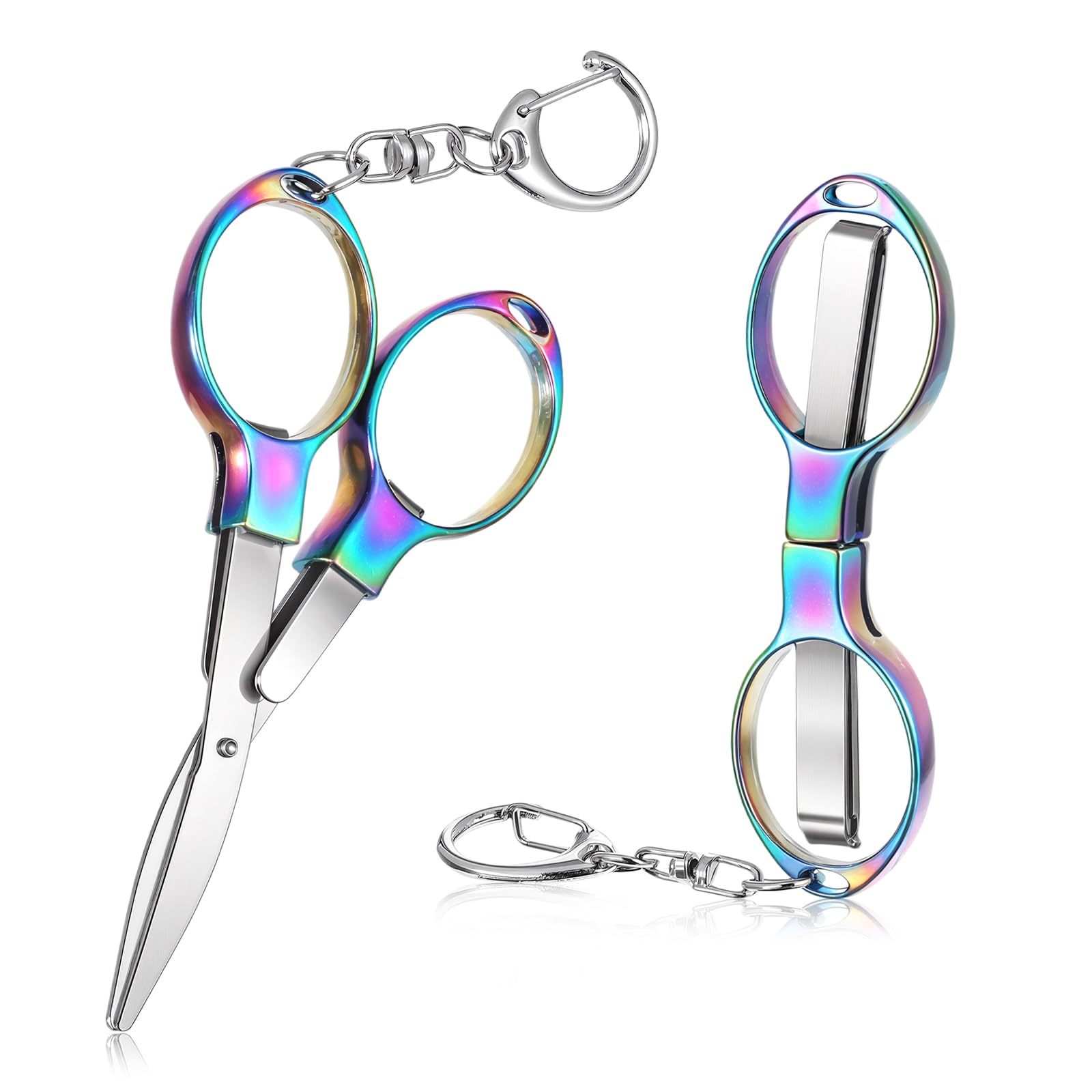 Photo 1 of 2 PCS ?folding Badge Reel Scissors, Small Portable Badge Scissors for Nurses, Stainless Steel Mini Folding Scissor with Keychain for Craft, Office, Home, Travel, Sewing