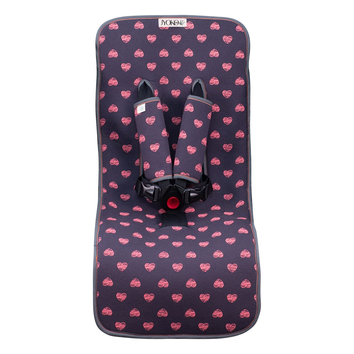 JYOKO Kids Universal Luxury Foam Cover for Stroller and Children's Pushchair + Harness Protector Made of Cotton + Foam + Breathable 3D Fabric (Fluor Heart)