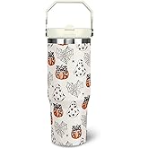 nmbnswo 30 oz Halloween Tumbler with Lid and Straw, Ghost Pumpkin Bow Tumbler Insulated Coffee Travel Mugs Cup Water Bottle Cute Halloween Gifts for Women Girls