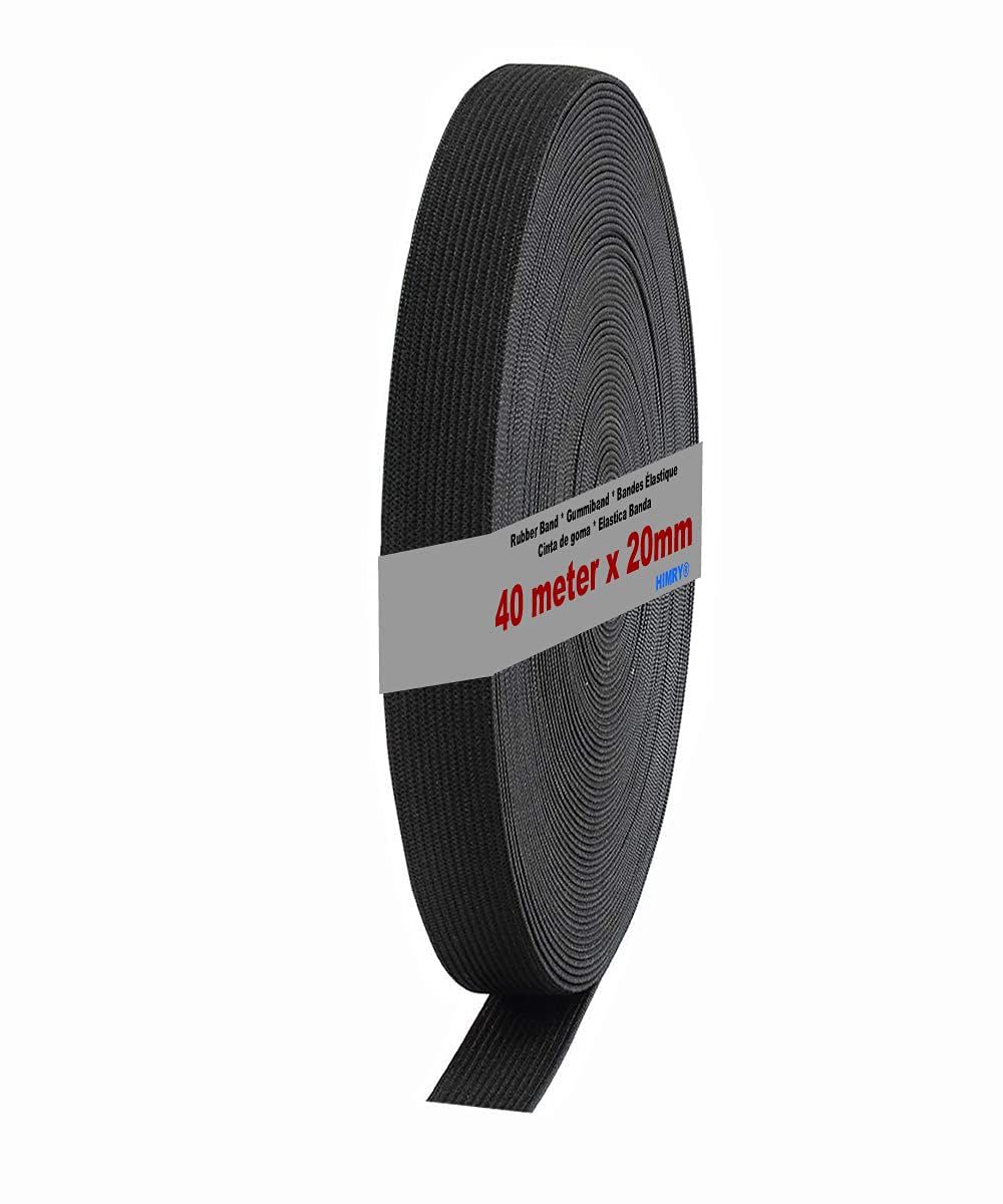 HIMRY Flat Elastic Band, Polyester, Black, 40m x 20mm