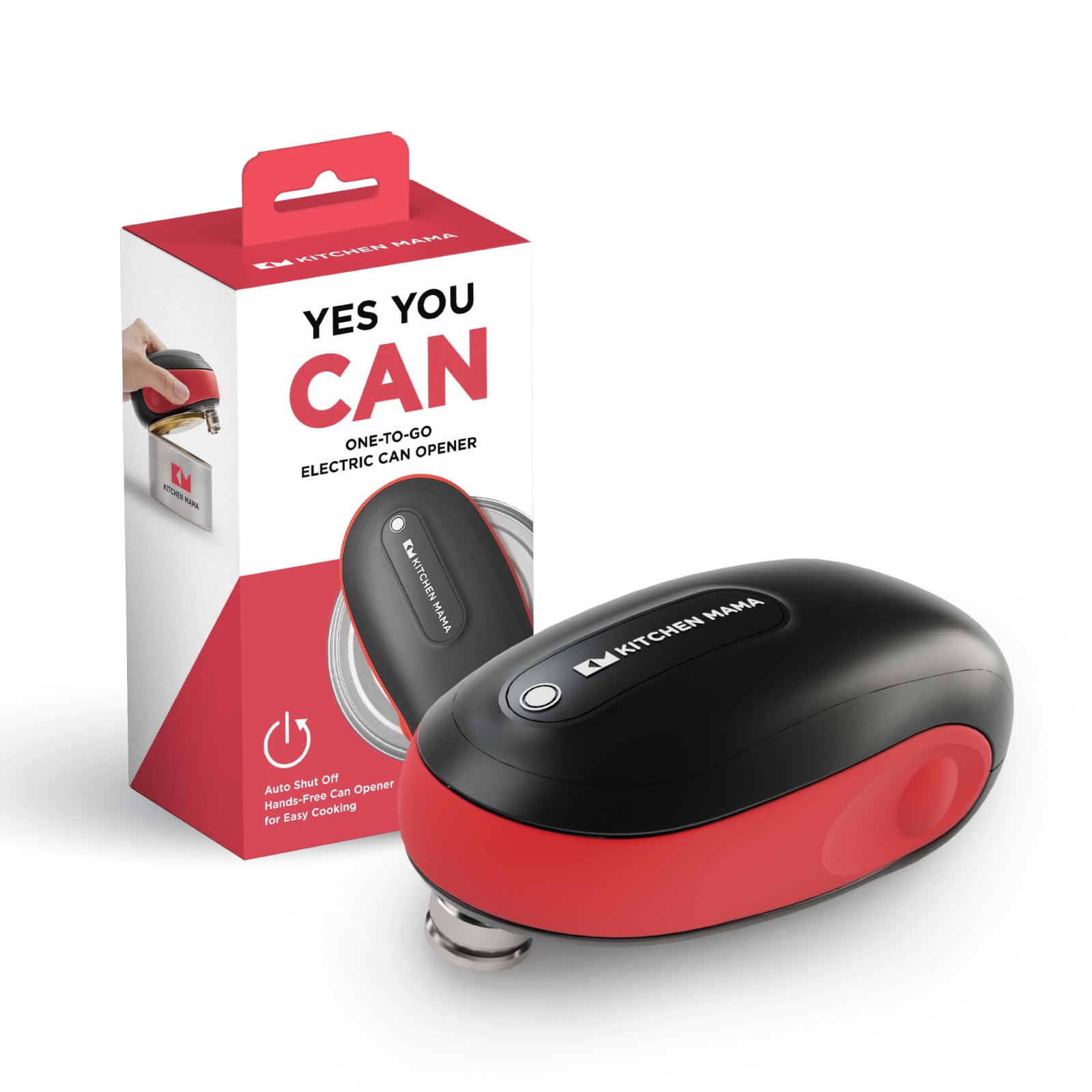 Kitchen Mama One-To-Go Electric Can Opener: One Touch, Auto Stop, Smooth Edge, Lid Lift, Safety, Automatic, Magnetic, Cordless, Battery Operated, Kitchen Appliance for Senior with Arthritis (Red)